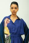 OFRIDA_Blue Bemberg, Muslin Collared Midnight Psy Hand Painted Print Dress _Online_at_Aza_Fashions