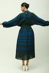 Shop_OFRIDA_Blue Bemberg, Muslin Collared Midnight Psy Hand Painted Print Dress _at_Aza_Fashions