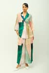 Shop_OFRIDA_Green Bemberg, Muslin Collared Twilight Hand Painted Print Jacket _Online_at_Aza_Fashions