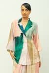 Buy_OFRIDA_Green Bemberg, Muslin Collared Twilight Hand Painted Print Jacket _at_Aza_Fashions