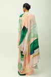 Shop_OFRIDA_Green Muslin, Bemberg Beads Collared, V-neck Azara Hand Painted Print Kaftan _at_Aza_Fashions