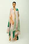 Buy_OFRIDA_Green Muslin, Bemberg Beads Collared, V-neck Azara Hand Painted Print Kaftan _Online_at_Aza_Fashions