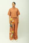 Shop_OFRIDA_Brown Beads Collared Mira Checkered Shirt _Online_at_Aza_Fashions