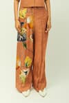 OFRIDA_Brown Mira Bloom Hand Painted Print Pant _Online_at_Aza_Fashions
