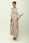 Shop_OFRIDA_Purple Viscose Split V-neck Melora Printed Dress _Online_at_Aza_Fashions