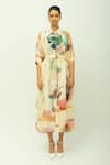 Buy_OFRIDA_Ivory Beads Collared Amara Hand Painted Print Dress _Online_at_Aza_Fashions