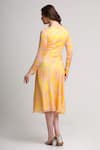 Shop_Koswi_Yellow Viscose Sequins, Beads V-neck Floral Print Dress _at_Aza_Fashions