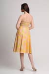 Shop_Koswi_Yellow Viscose Sequins, Beads Sweetheart Neck Abstract Print Dress _at_Aza_Fashions