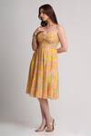 Buy_Koswi_Yellow Viscose Sequins, Beads Sweetheart Neck Abstract Print Dress _Online_at_Aza_Fashions