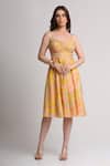Buy_Koswi_Yellow Viscose Sequins, Beads Sweetheart Neck Abstract Print Dress _at_Aza_Fashions