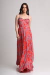 Buy_Koswi_Red Viscose Sequins, Beads Sweetheart Neck Floral Print Maxi Dress _at_Aza_Fashions