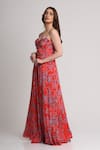 Buy_Koswi_Red Viscose Sequins, Beads Sweetheart Neck Floral Print Maxi Dress _Online_at_Aza_Fashions