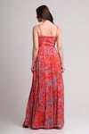 Shop_Koswi_Red Viscose Sequins, Beads Sweetheart Neck Floral Print Maxi Dress _at_Aza_Fashions