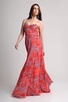 Shop_Koswi_Red Viscose Sequins, Beads Sweetheart Neck Floral Print Maxi Dress _Online_at_Aza_Fashions