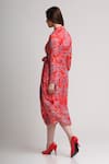 Shop_Koswi_Red Viscose Sequins, Beads Collared, V-neck Floral Print Dress _at_Aza_Fashions