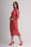 Koswi_Red Viscose Sequins, Beads Collared, V-neck Floral Print Dress _Online_at_Aza_Fashions