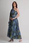 Buy_Koswi_Blue Viscose Sequins, Beads One Shoulder Floral Print Dress _Online_at_Aza_Fashions