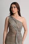 Shop_Koswi_Gray Viscose Embroidery One Shoulder Printed Dress _Online_at_Aza_Fashions
