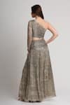 Shop_Koswi_Gray Viscose Sequins, Beads One Shoulder Abstract Print Ruched Dress _at_Aza_Fashions