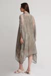 Shop_Koswi_Gray Viscose Sequins, Beads V-neck Abstract Print Kaftan Dress _at_Aza_Fashions