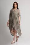 Buy_Koswi_Gray Viscose Sequins, Beads V-neck Abstract Print Kaftan Dress _at_Aza_Fashions