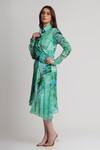 Buy_Koswi_Green Viscose Sequins, Beads, Embroidery Collared Geometric Print Shirt Dress _Online_at_Aza_Fashions