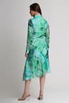Shop_Koswi_Green Viscose Sequins, Beads, Embroidery Collared Geometric Print Shirt Dress _at_Aza_Fashions