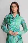 Shop_Koswi_Green Viscose Sequins, Beads, Embroidery Collared Geometric Print Shirt Dress _Online_at_Aza_Fashions