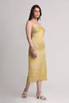 Buy_Koswi_Yellow Viscose Sequins, Beads Halter Neck Forest Print Dress _Online_at_Aza_Fashions
