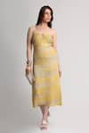 Buy_Koswi_Yellow Viscose Sequins, Beads Halter Neck Forest Print Dress _at_Aza_Fashions