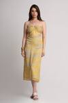 Koswi_Yellow Viscose Sequins, Beads Sweetheart Neck, Forest Print Dress With Belt _Online_at_Aza_Fashions