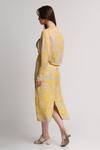 Shop_Koswi_Yellow Viscose Sequins, Beads Sweetheart Neck, Forest Print Dress With Belt _Online_at_Aza_Fashions