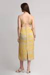 Shop_Koswi_Yellow Viscose Sequins, Beads Sweetheart Neck, Forest Print Dress With Belt _at_Aza_Fashions
