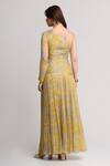 Shop_Koswi_Yellow Viscose Sequins, Beads One Shoulder Forest Print Dress _at_Aza_Fashions