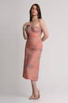 Buy Koswi Peach Viscose Sequins, Beads Sweetheart Neck, Embellished Yoke Dress With Shrug at Aza Fashions Buy_Koswi_Peach Viscose Sequins, Beads Sweetheart Neck, Embellished Yoke Dress With Shrug _at_Aza_Fashions