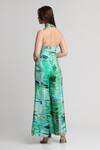Shop_Koswi_Green Viscose Sequins, Beads Halter Neck Geometric Print Jumpsuit _at_Aza_Fashions