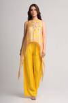 Buy_Koswi_Yellow Viscose Sequins, Beads, Embroidery Round Floral Print Tunic With Pant _at_Aza_Fashions