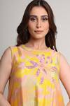 Koswi_Yellow Viscose Sequins, Beads, Embroidery Round Floral Print Tunic With Pant _at_Aza_Fashions