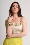 Koswi_Beige Viscose Sequins, Beads, Embroidery Square Floral Print Bustier With Pant _Online_at_Aza_Fashions