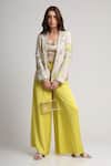 Buy_Koswi_Beige Viscose Sequins, Beads, Embroidery Square Floral Print Blazer And Pant Set _at_Aza_Fashions