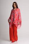 Koswi Red Viscose Sequins, Beads V-neck Floral Print Kaftan And Pant Set Online at Aza Fashions Koswi_Red Viscose Sequins, Beads V-neck Floral Print Kaftan And Pant Set _Online_at_Aza_Fashions