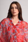 Koswi Red Viscose Sequins, Beads V-neck Floral Print Kaftan And Pant Set at Aza Fashions Koswi_Red Viscose Sequins, Beads V-neck Floral Print Kaftan And Pant Set _at_Aza_Fashions