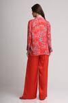 Shop_Koswi_Red Viscose Sequins, Beads Collared Floral Print Shirt With Pant _at_Aza_Fashions