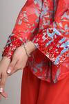 Buy_Koswi_Red Viscose Sequins, Beads Collared Floral Print Shirt With Pant 