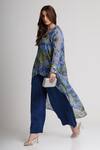 Koswi_Blue Viscose Sequins, Beads, Embroidery Collared Floral Print Tunic With Pant _Online_at_Aza_Fashions
