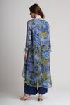 Shop_Koswi_Blue Viscose Sequins, Beads, Embroidery Collared Floral Print Tunic With Pant _at_Aza_Fashions