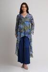 Buy_Koswi_Blue Viscose Sequins, Beads, Embroidery Collared Floral Print Tunic With Pant _at_Aza_Fashions