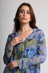 Buy_Koswi_Blue Viscose Sequins, Beads, Embroidery Collared Floral Print Tunic With Pant _Online_at_Aza_Fashions