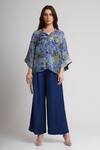 Buy_Koswi_Blue Viscose Sequins, Beads Collared Floral Print Shirt With Pant _at_Aza_Fashions
