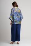 Shop_Koswi_Blue Viscose Sequins, Beads Collared Floral Print Shirt With Pant _at_Aza_Fashions
